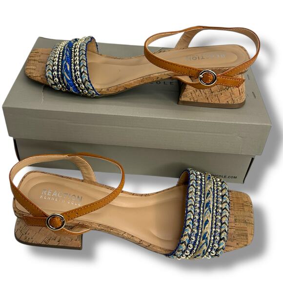 Kenneth Cole Reaction Buena block Heel sandals Size 9.5 Boho Blue Studded Braid - Picture 10 of 12